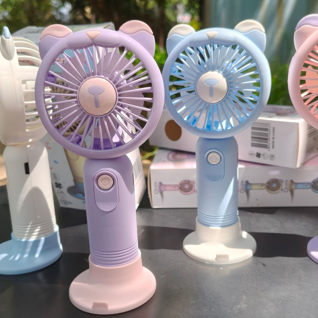 Unisex nan portable rechargeable handheld fan with bear-ear silicone frame foldable desk stand Bowlift
