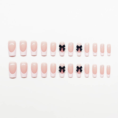 Acrylic nail set with stylish black and pearl details Bowlift
