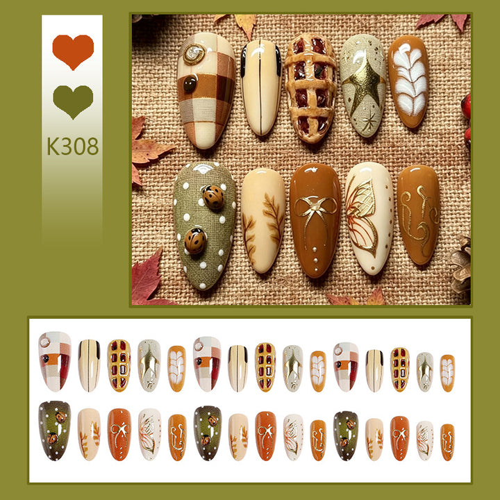 Artificial nail set with handcrafted botanical patterns and elegant accents Bowlift