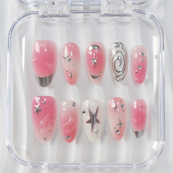 Artistic Star-Embellished Press-On Nail Design Bowlift