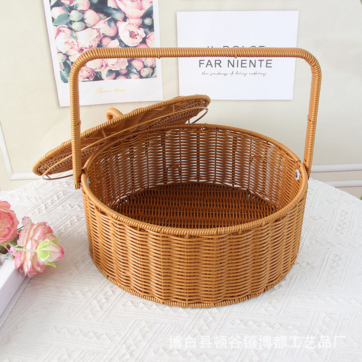 Round Handcrafted Wicker Storage Basket Bowlift