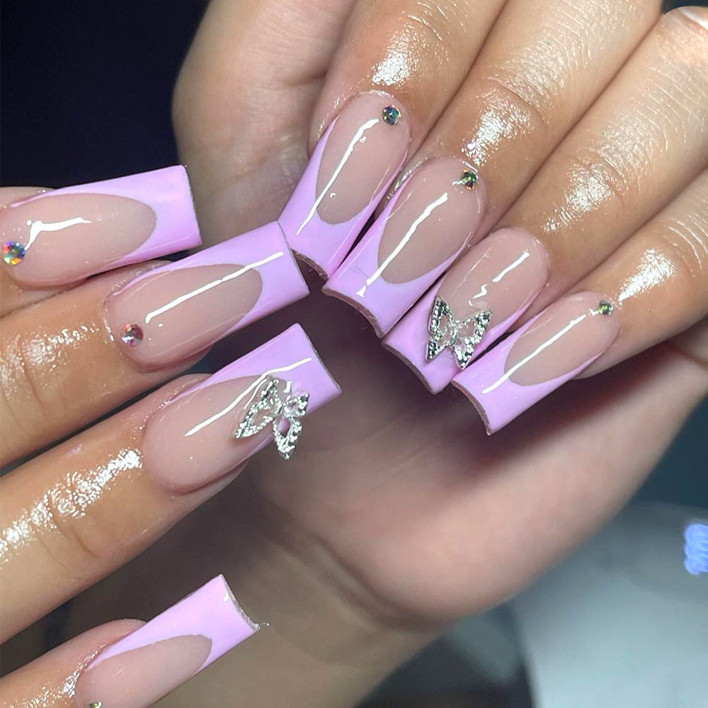 Elegant Butterfly-Inspired Acrylic Nail Art Extensions Bowlift