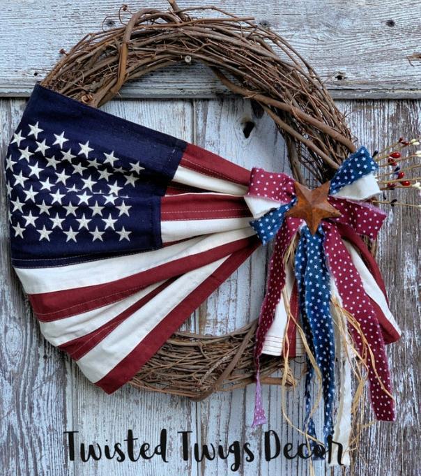 Unisex nan patriotic burlap starburst wreath with layered mesh petals and jute rosette center Bowlift