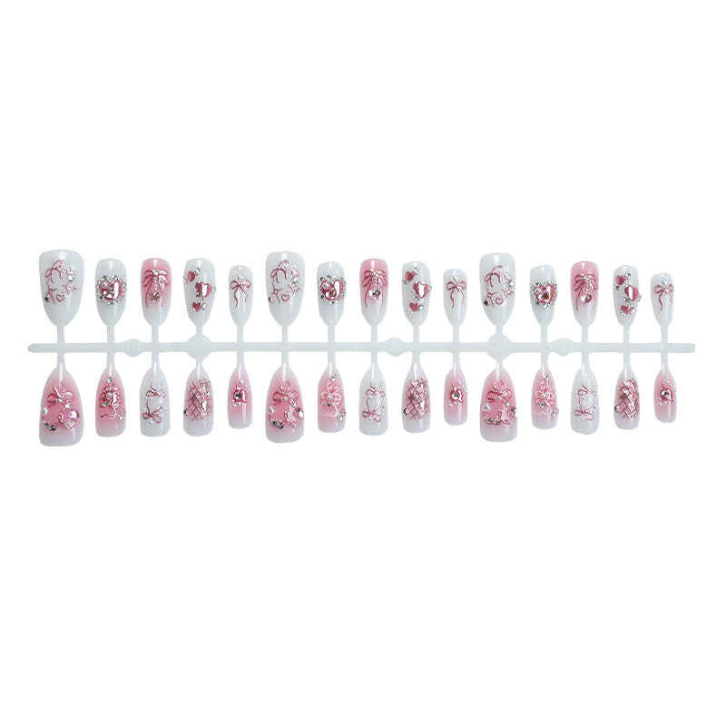Decorative Press-On Nail Art Set with Elegant Floral and Gem Accents Bowlift