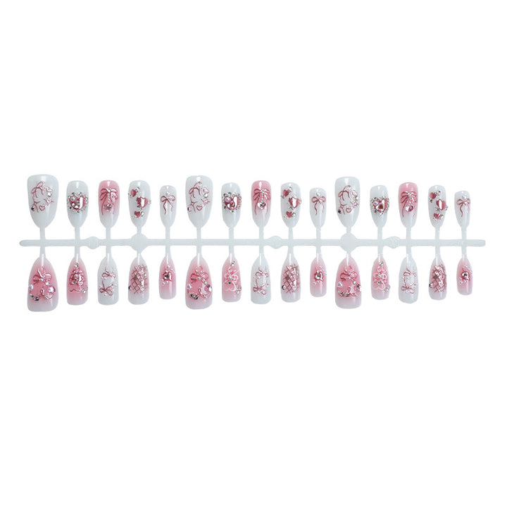 Decorative Press-On Nail Art Set with Elegant Floral and Gem Accents Bowlift