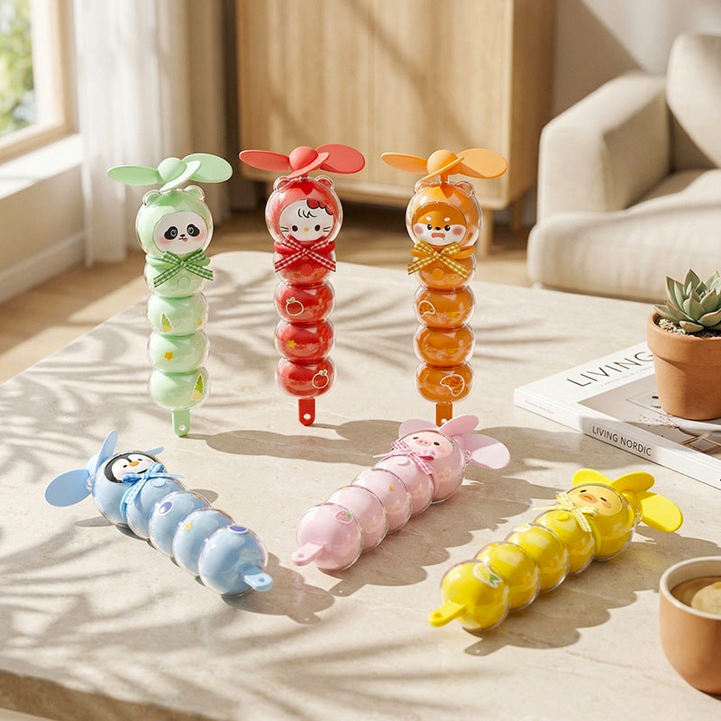 Unisex portable rechargeable handheld fan with cute animal head, soft propeller blades and transparent bead container Bowlift