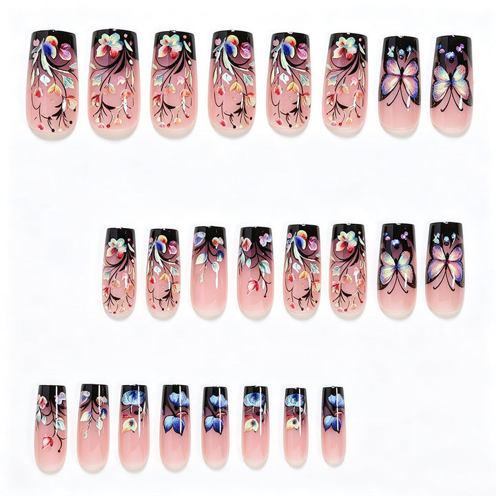 Artistic Floral and Butterfly Press-On Nail Art Bowlift