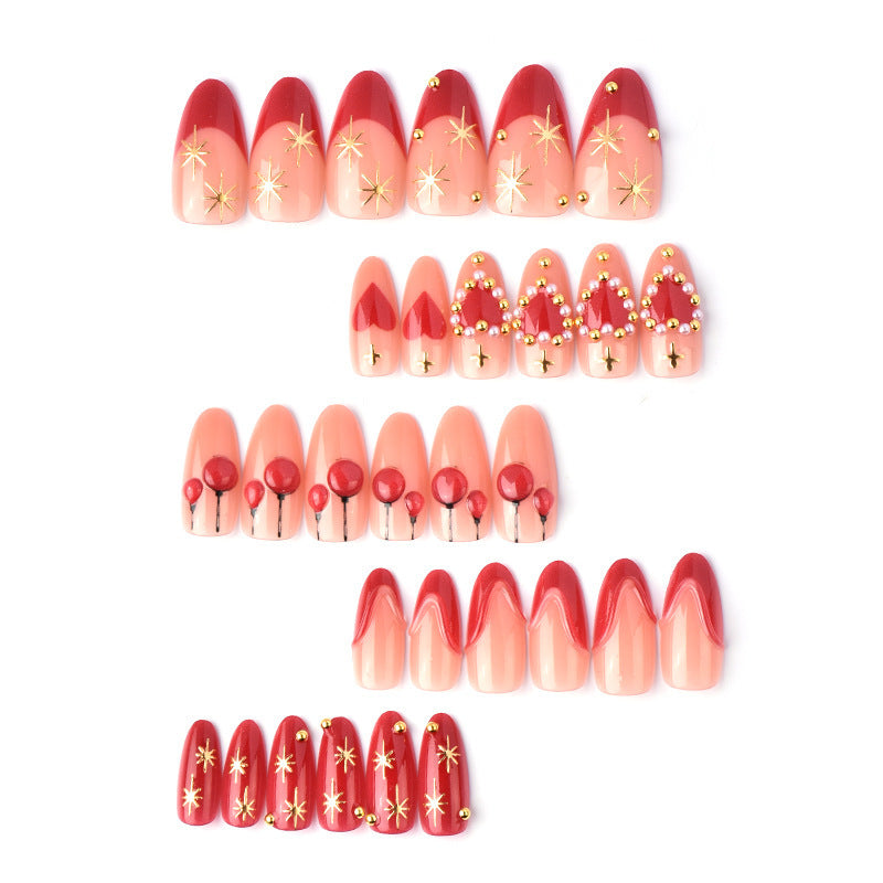 Elegant artificial nails with romantic gold and pearl embellishments Bowlift