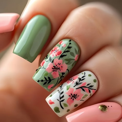 Botanical Floral Press-On Nail Art Bowlift