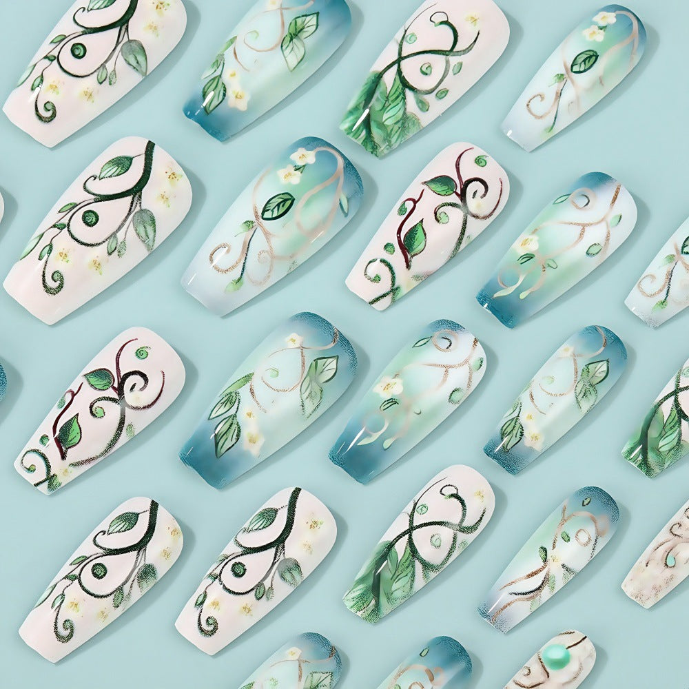 Artificial Nails Set with Floral Designs Bowlift
