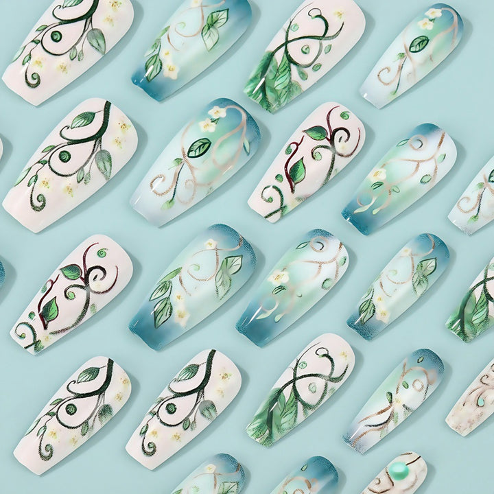 Artificial Nails Set with Floral Designs Bowlift