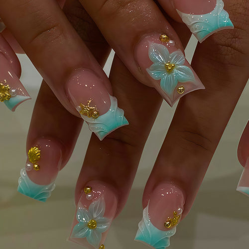 Artistic Floral Acrylic Nail Art Tips Bowlift