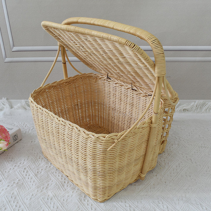 Handcrafted Woven Picnic Basket with Side Drink Holders Bowlift