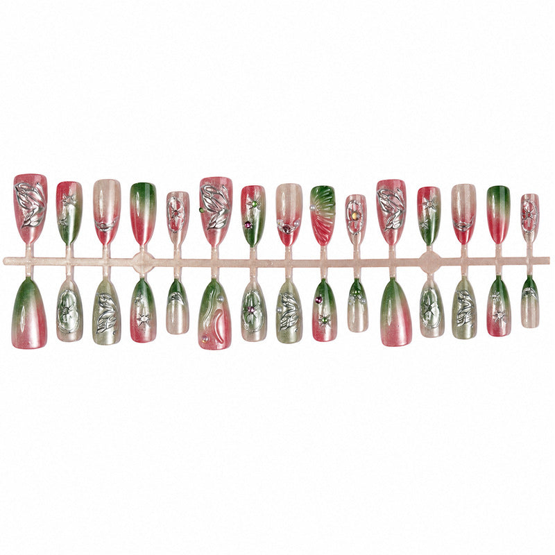 Artificial nail set with floral and festive decorations Bowlift