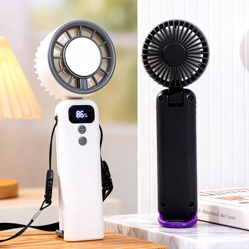 Cooling compact rechargeable handheld mini fan with digital speed indicator detachable lanyard foldable head Bowlift