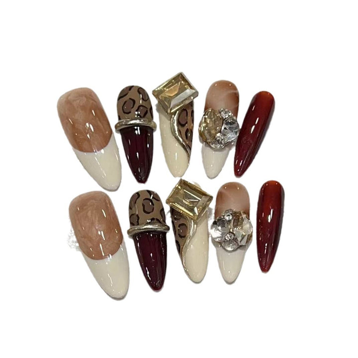 Stiletto Press-On Nail Art Set with Decorative Gem Accents Bowlift
