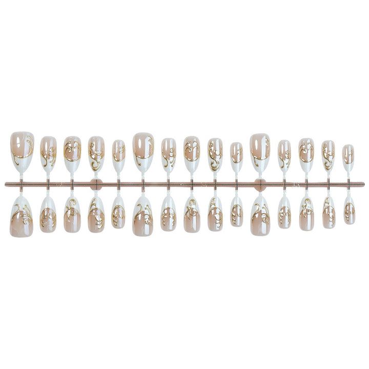 Elegant Press-On Nail Art Set with Decorative Gold Accents Bowlift