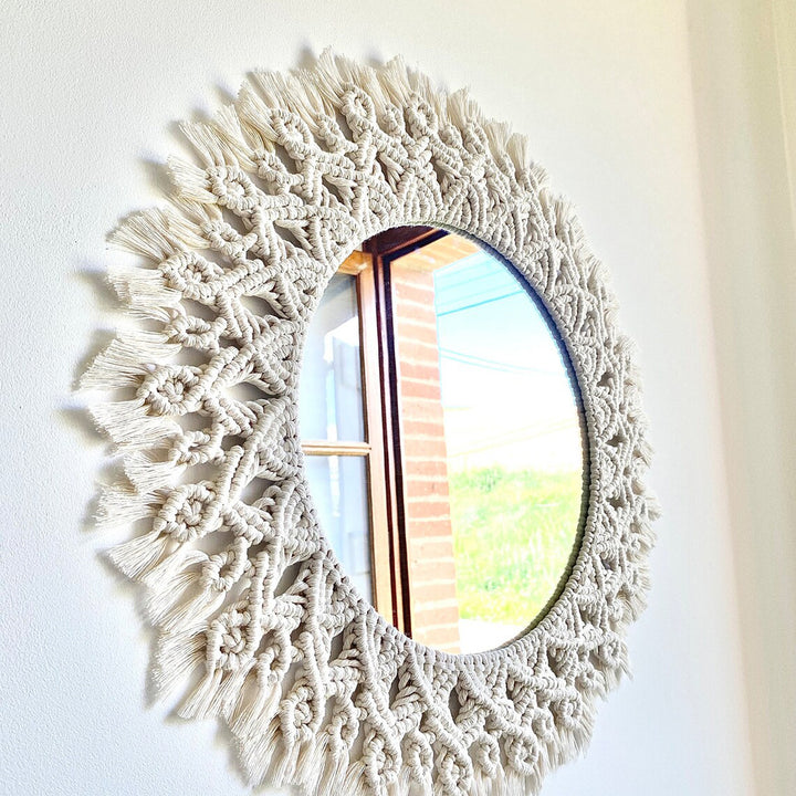 Decorative Macrame Round Wall Mirror Bowlift