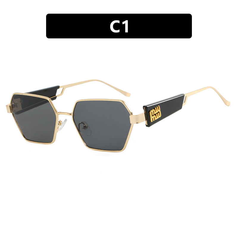 Ladies hexagonal sunglasses with elegant metal frame and protective lenses Bowlift