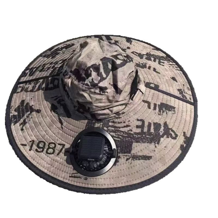 Ventilated outdoor fishing hat with two rechargeable fans, waterproof material and adjustable chin strap Bowlift