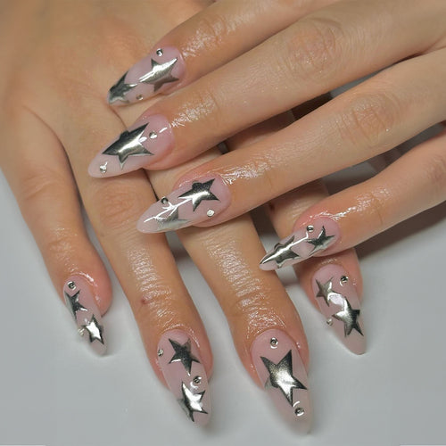 Decorative Press-On Nail Art Set with Star Designs Bowlift