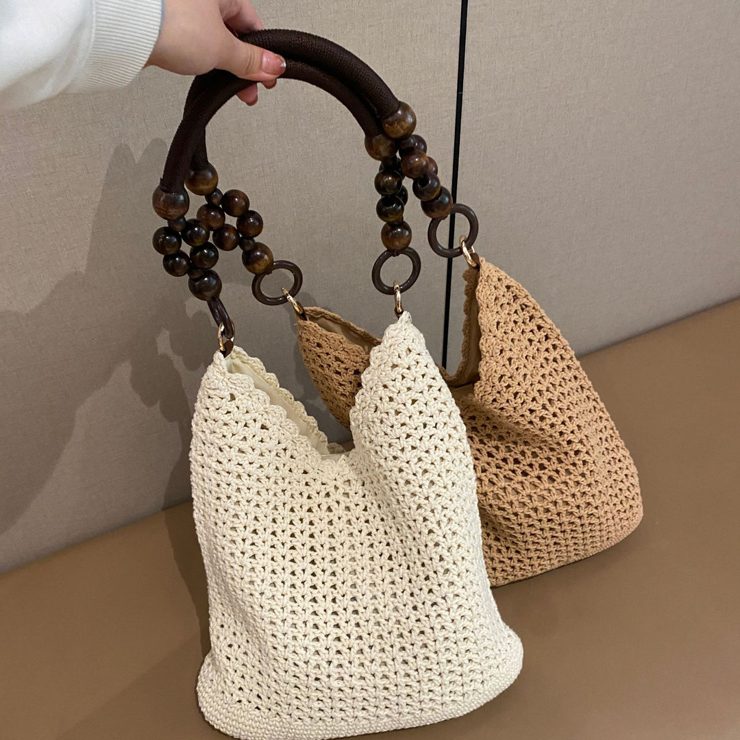Hand-knotted bucket bag with wooden handles Bowlift