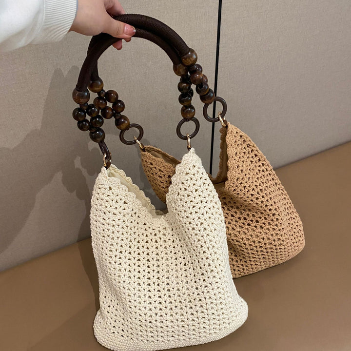 Hand-knotted bucket bag with wooden handles Bowlift