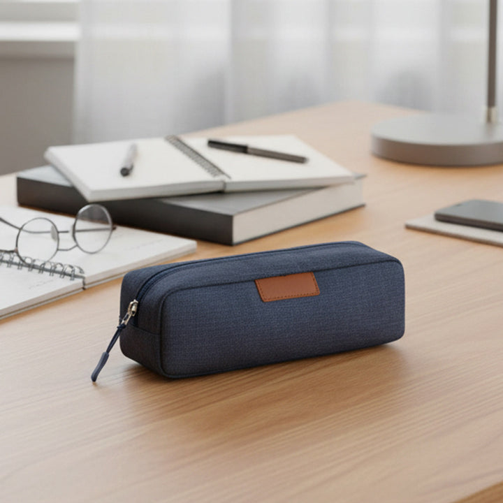 Rectangular Canvas Travel Organizer Pouch with Leather Patch Bowlift
