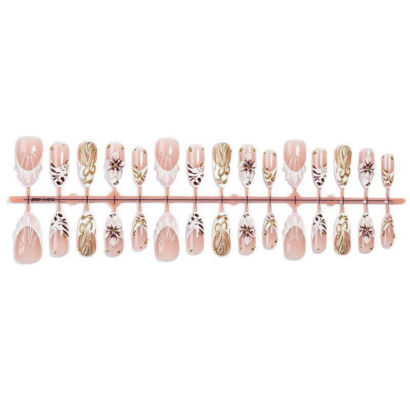 Elegant Floral Themed Press-On Nail Art Bowlift
