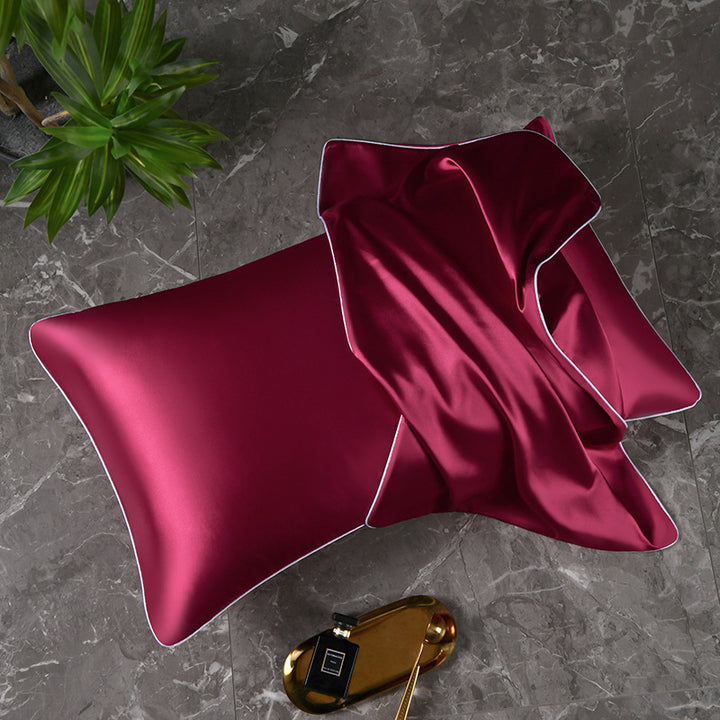 Mulberry Silk-Feel Satin Pillowcase Set with Piping and Hidden Zipper Bowlift