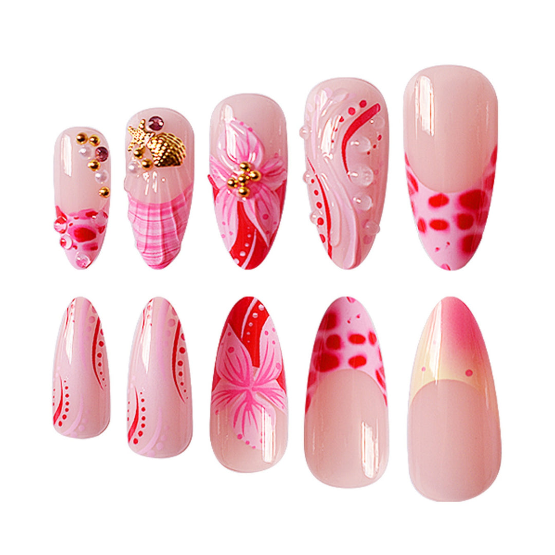Elegant 3D Floral Press-On Nail Design Bowlift