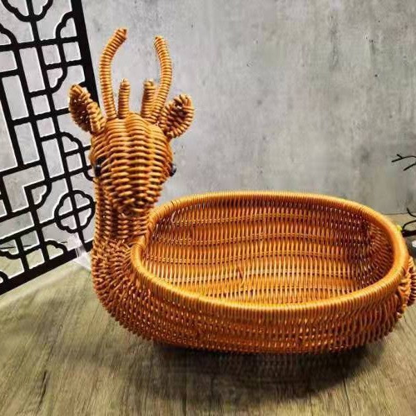 Decorative Woven Dog-Shaped Storage Basket Bowlift