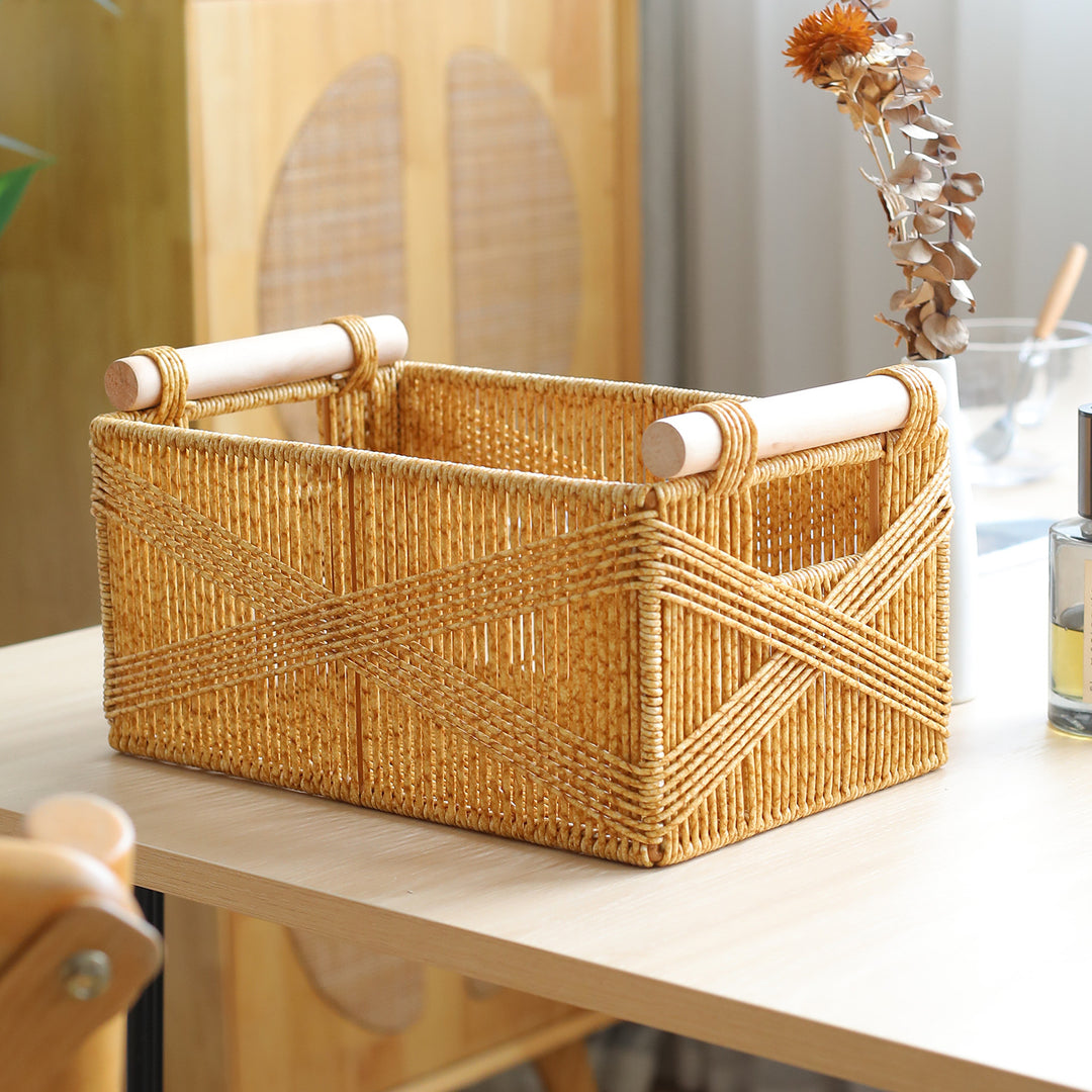 Unisex Functional Storage Basket with Ergonomic Wooden Handles Bowlift
