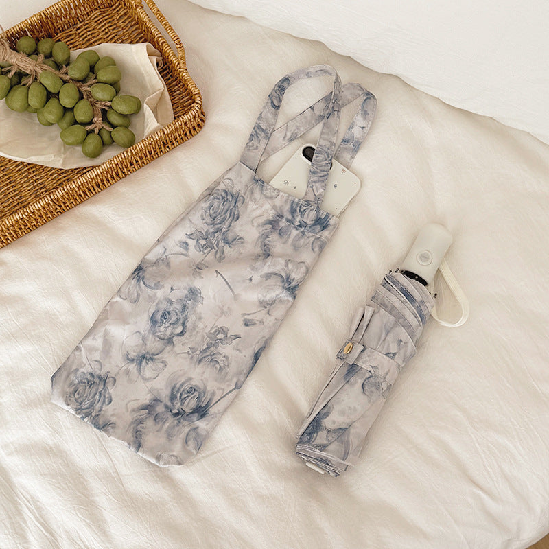 Ladies Foldable Umbrella with Floral Patterns and Carry Bag Bowlift