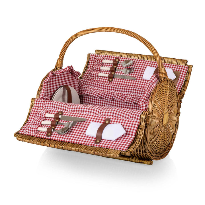 Women's picnic basket with integrated dish set and stylish gingham pattern Bowlift