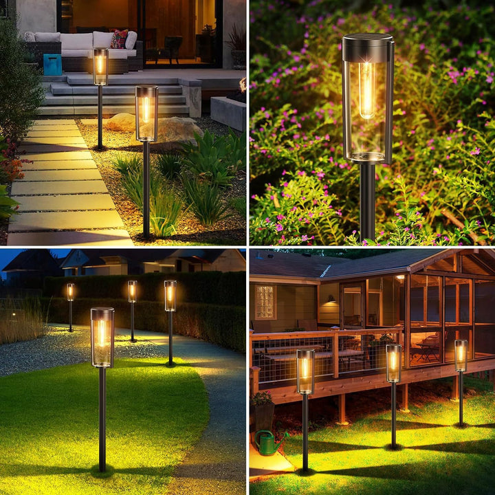 Outdoor Waterproof Vintage Glass Post Lantern With LED Filament Bulb And Ground Stake Bowlift