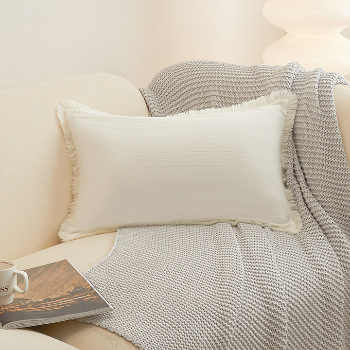 Textured Fringed Lumbar Pillow