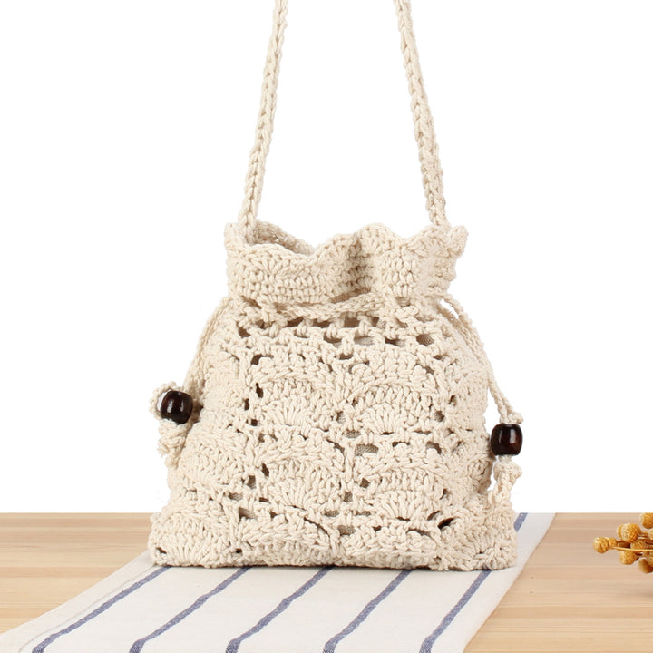 Handmade macrame shoulder bag with ruffled trim Bowlift