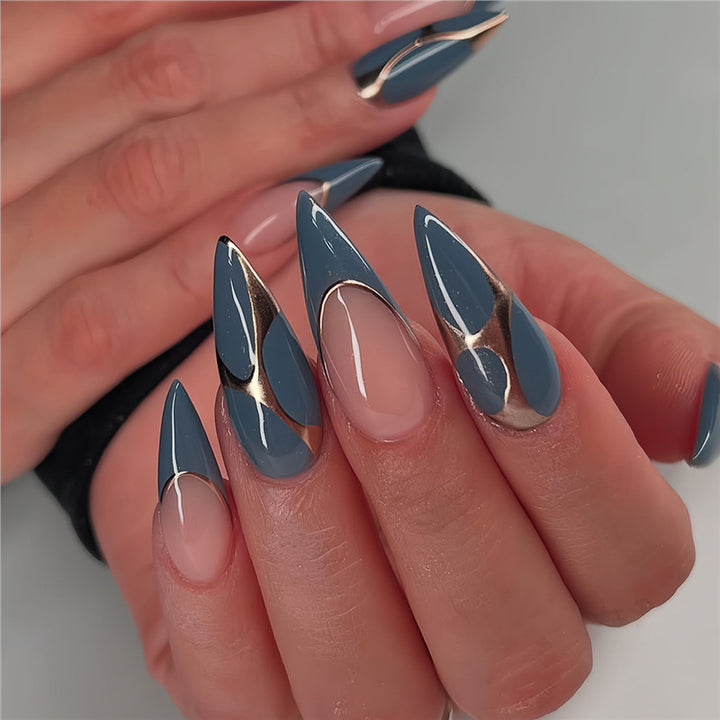 Stiletto Press-On Nail Art Extensions with Geometric Design Bowlift