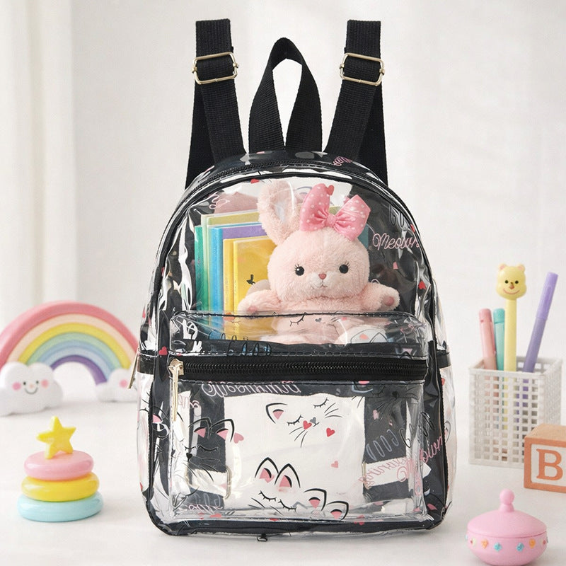 Women's Transparent Backpack with Cat Design Bowlift
