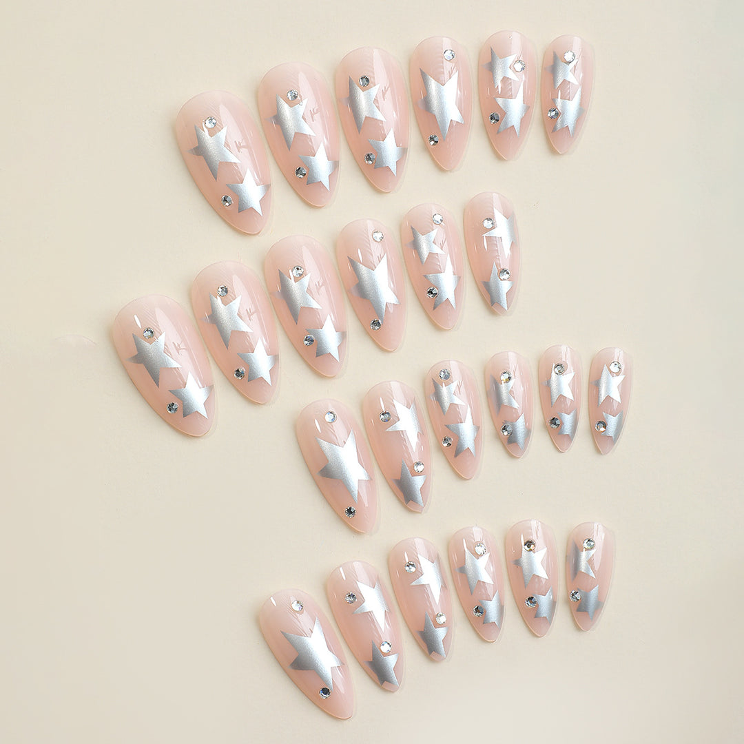 Decorative Press-On Nail Art Set with Star Designs Bowlift