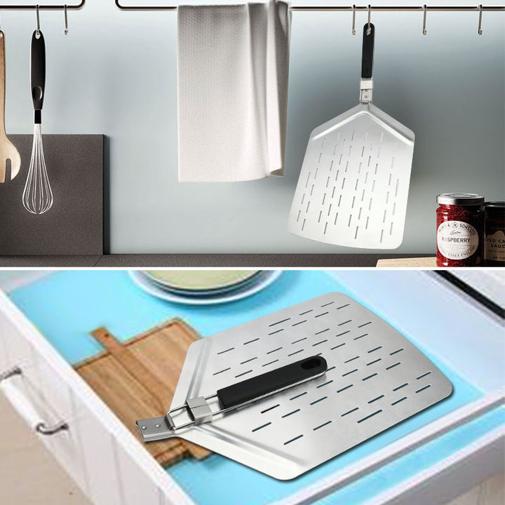 perforated stainless steel foldable pizza peel with ergonomic non-slip handle Bowlift