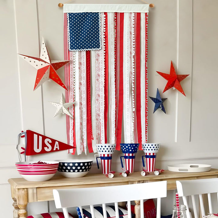 Unisex nan patriotic tasseled fabric wall hanging with star ornaments Bowlift
