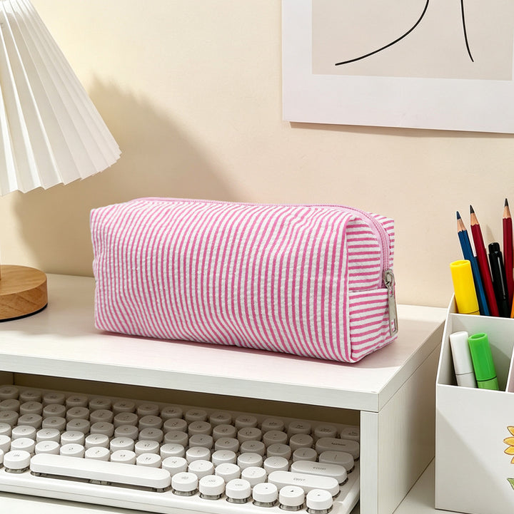 Striped Zippered Pencil Case Bag Bowlift
