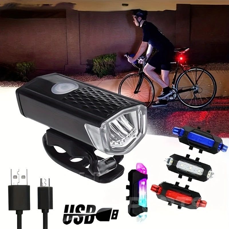 USB Rechargeable LED Bicycle Front and Rear Light Set with Quick Release Mounts Bowlift