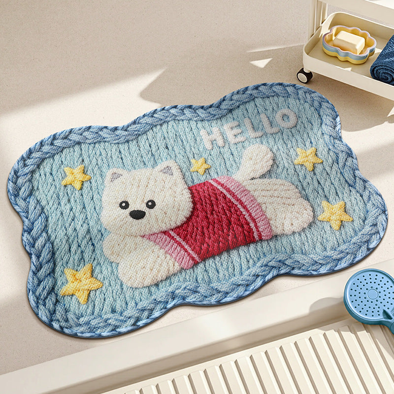 Adorable Embroidered Bear Bath Mat Bowlift