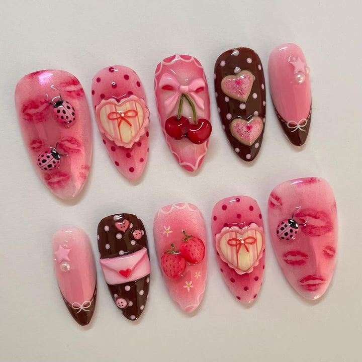 Nature-Themed Artistic Press-On Nail Set Bowlift
