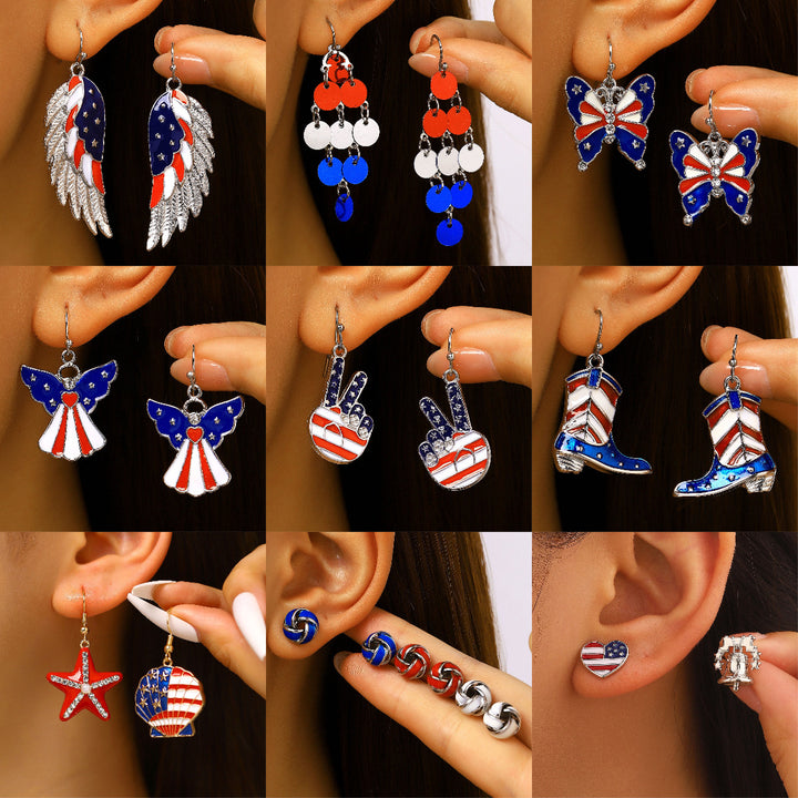 Women's nan patriotic novelty dangle hook earrings with laser-printed wooden fireworks charm Bowlift