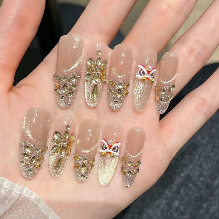 Decorative Rhinestone Floral Press-On Nail Set Bowlift