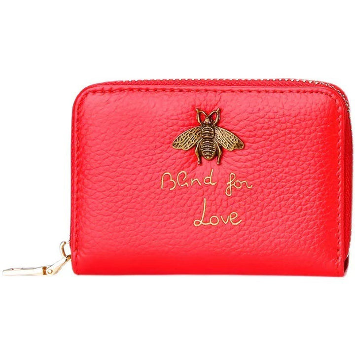 Designer Bee-Embellished Leather Zip-around Wallet Bowlift